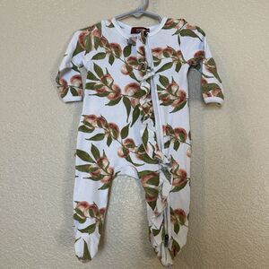 Milkbarn Baby Sleeper Floral Peaches Pattern Footed Zip Up 3-6 Months Infants
